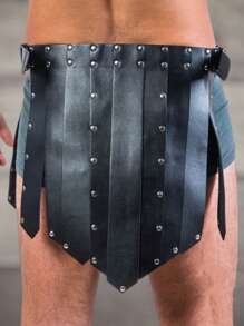 Black Pu Leather Gladiator Skirt Men's Handmade Warrior Costume Roman Gladiator Harness Skirt Gothic Gladiator Costume Sexy Men's Studded Detail Steampunk Armor Accessories Holiday Costume