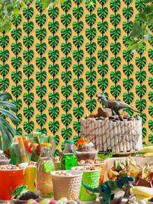 Decoraciones de fiesta tropical de Hawái Guirnalda de hojas de palma verdes de 3.3X6.6 pies, cortinas con flecos de lámina, fondos de escenario con hojas de palma y flecos de lámina, pancarta ideal para fiestas de cumpleaños, luau y de la selva y dinosaurios, perfecta para fiestas de playa y piscina de verano, hawaianas