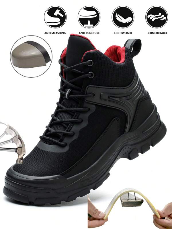 UMBURLLY Scarpe antinfortunistiche da uomo con puntale in acciaio, antiurto e antiperfurazione, leggere e alte, stivali da lavoro e da all'aperto per uomo