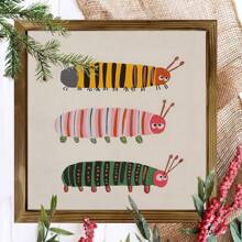 1PC 彩色昆虫艺术海报，毛毛虫印花，儿童房装饰，昆虫艺术，适用于客厅、沙发、电视柜、卧室、书房、床头柜桌面装饰，简约风格装饰木板画，墙壁艺术海报 - 1pc - 查看 1