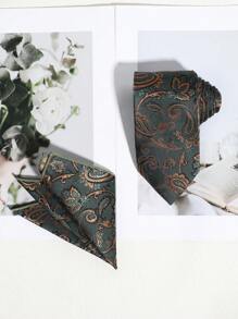 2 件男士休闲佩斯利花卉条纹领带和手帕套装，适合商务、派对和日常搭配