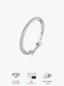 MODIAN Simple Eternity Moissanite Ring 925 Sterling Silver Sparkling Simple Thin Wedding Band Rings For Women Fine Jewelry