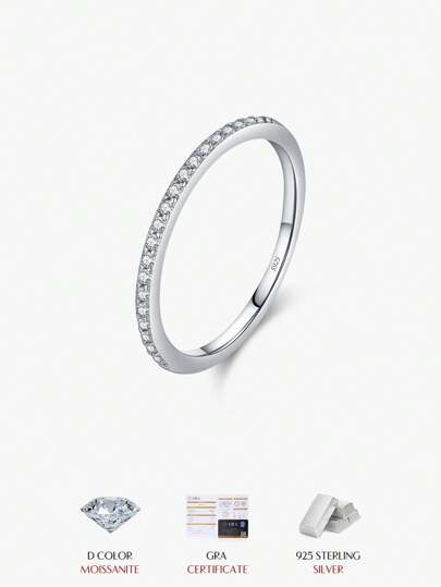 MODIAN Simple Eternity Moissanite Ring 925 Sterling Silver Sparkling Simple Thin Wedding Band Rings For Women Fine Jewelry