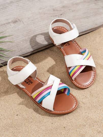 1 双儿童时尚休闲可爱防滑耐用户外彩虹凉鞋，儿童沙滩公主鞋，适合家庭聚会、旅行[鞋垫带有随机压花英文字母]