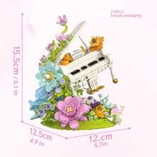 Piano Unsterbliche Blume Bauklötze Set, kreative musikalische Instrumenten Modell Kollektion, kleine Bauklötze Piano Serie Modell, Heim Schreibtisch Deko Geschenk für Mädchen Feiertag/Geburtstag, geeignet für fantasievolles Bauen und Ausstellen, ohne Beleuchtung - Verschiedenfarbig - Übersicht 13