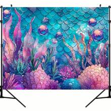 1pc Mermaid Party Background Banner, Purple Coral And Pearl Theme, Birthday Party Photo Background, Party Decoration, Suitable For Party Celebrations, Weddings, Anniversaries, Birthday Party Decoration, Home Indoor And Outdoor Garden Decoration - Multicolor - View 5