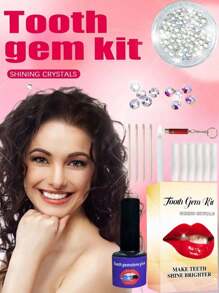 150 件水晶牙齿宝石贴纸套装，DIY 自粘牙齿珠宝装饰，闪亮水钻牙齿装饰套件，可拆卸耐用牙齿配件，欧美嘻哈哥特 Y2K 万圣节时尚 - 牙飾套裝 - 查看 7