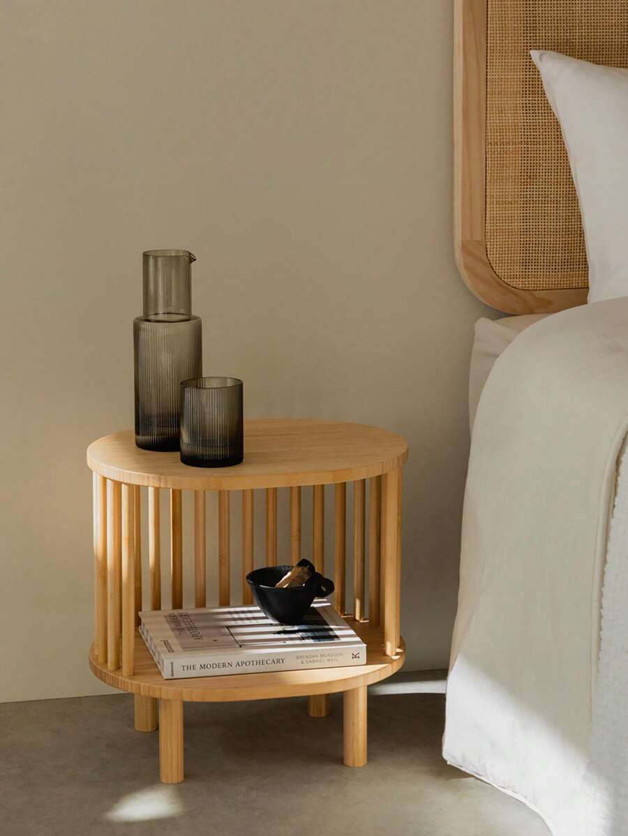 Mesa de noche de bambú Connery, decoración de dormitorio, mesa lateral, escritorio de rincón, mesa de decoración de habitación, muebles de dormitorio de bambú, gabinete de noche moderno para almacenamiento, mesa de noche de madera maciza para dormitorio