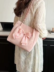 A Bow Large-Capacity Bag Women's Versatile Tote Bag 2025 New Niche Popular Class Commuter Shoulder Bag, Holiday Gift, Leisure Shopping Handbag