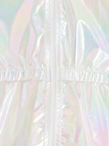 Baby Girl Hooded Cinched Waist Lightweight Windbreaker, Iridescent Blue Spring/Summer Sun Protection Jacket