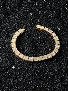 1pc Hip Hop Style Rhinestone Block Puzzle Link Chain Bracelet, Personalized Daily Wear, Boyfriend Gift - Style a - View 7