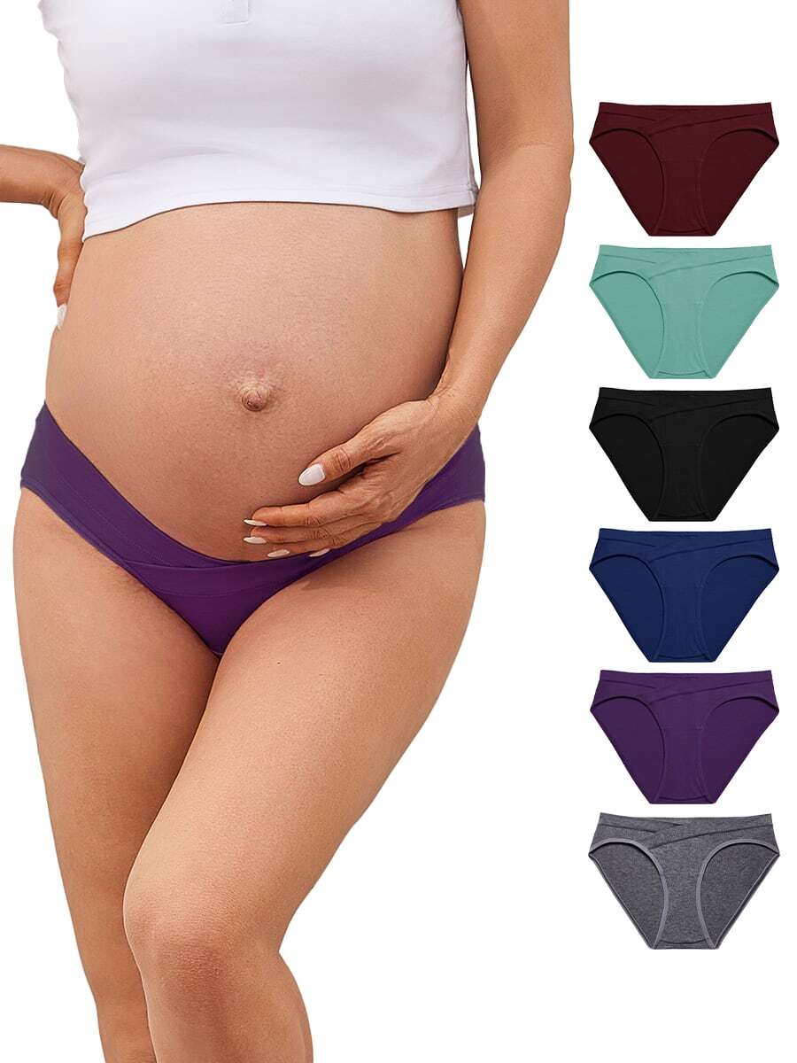 Molasus Cotton Crossover Maternity Underwear Under Bump Pregnancy Bikinis Panties - 彩色 - 查看 1