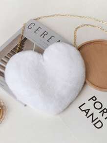 Cartera de piel sintética con forma de corazón, bolso de mano suave y esponjoso para niñas, bolso de hombro pequeño con cadena de metal, regalo perfecto y divertido para el Día de San Valentín, cartera con forma de corazón que combina perfectamente con los vestidos del Día de San Valentín