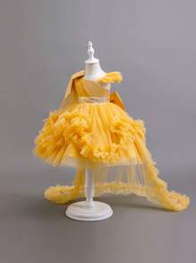 Young Girl Princess Dress With Train, Children Party Formal Gown