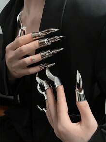 1pc Creative Textured Cubic Zirconia Metal Mechanical Wolf Claw Nail Tip Finger Rings, Jewelry Accessories - Multicolor - View 2