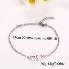 1 Pc Mother's Day/Valentine's Day Gift Stainless Steel Double Heart Minimalist Bracelet For Women - Bracelet - View 7