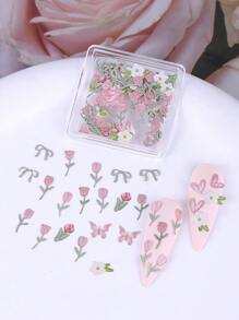 1盒3D可爱花朵春季美甲装饰Y2K蜜蜂雏菊玫瑰樱花花瓣混合设计木浆美甲饰品亮片DIY美甲装饰沙龙美甲用品 - 彩色 - 查看 15