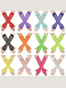 D EXCEED 1Pair Sparkling Rhinestone Fishnet Gloves For Women - Long Mesh Party Gloves With Crystal Embellishments, Gothic Nightclub Gloves For Halloween Cosplay Clubbing Wedding Accessories (Adjustable Wrist) - Lace Gloves - View 3