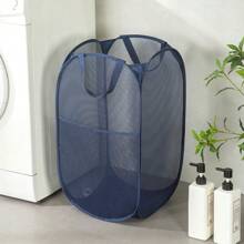 1pc Foldable Laundry Basket, Mesh Pop-Up Laundry Hamper With Handles, Tear-Resistant, Lightweight & Breathable, Odorless, Compact Folding, Large Capacity Portable Travel Laundry Bag, Suitable For Home Storage