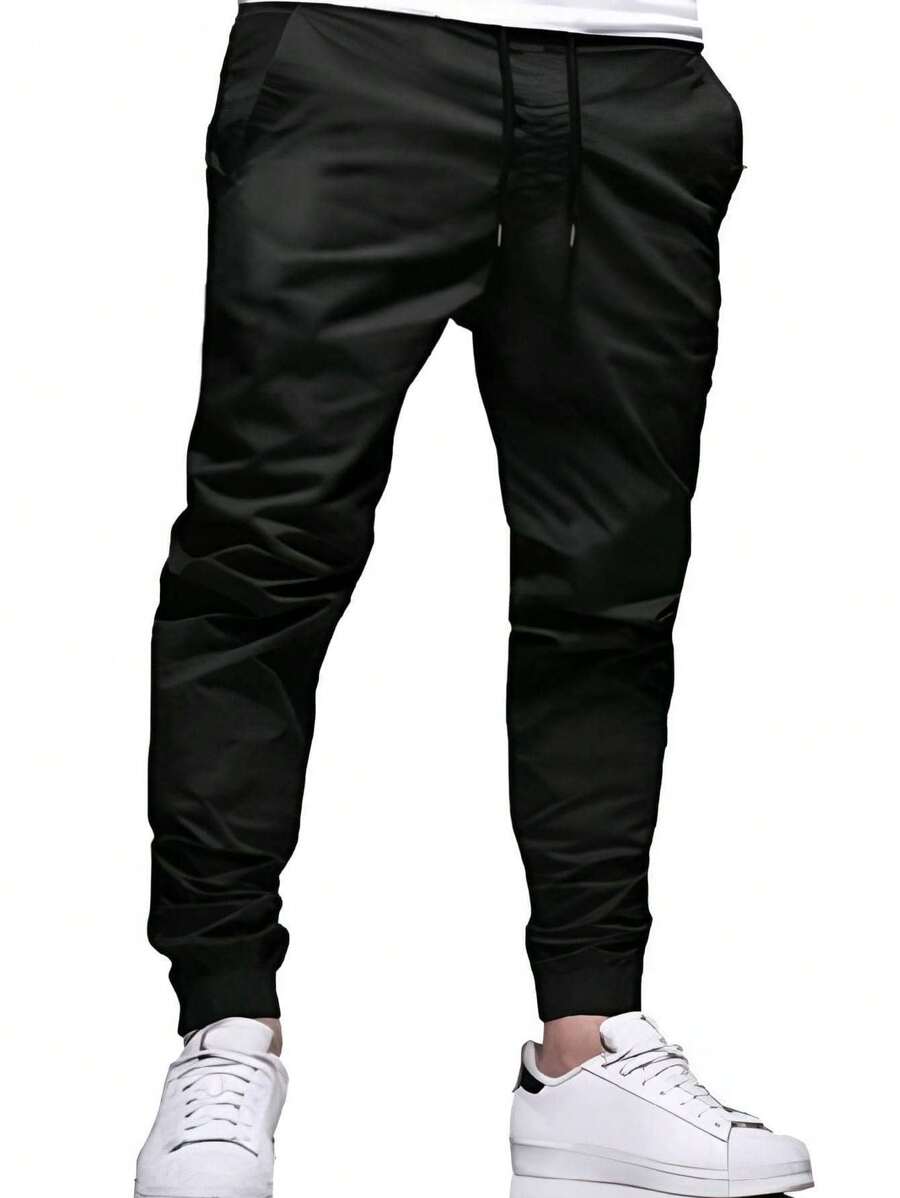 Men's Premium Twill Jogger Pants With Premium Comfort Cuff And Elastic Waistband - Black - 黑色 - 查看 1