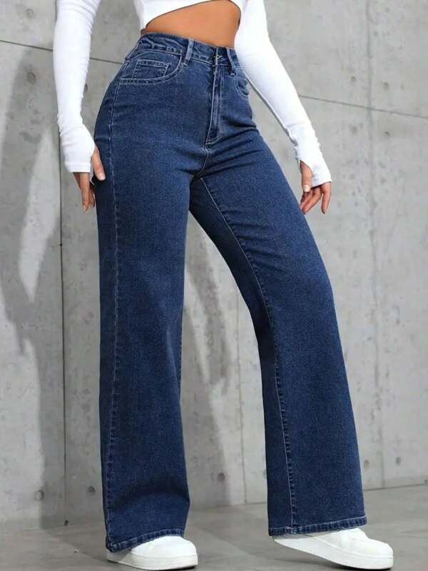 Calça Jeans Wide Leg Pantalona Feminina Várias Cores Cintura Alta