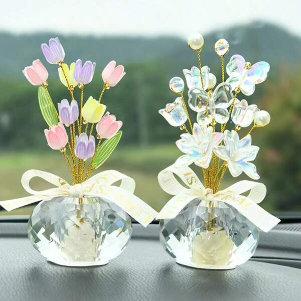1pc Lucky Crystal Fruit Car Ornament, Elegant Home & Office Decor With Handcrafted Crystal Craftsmanship, Creative Dashboard Decoration For Car Interior/Bedroom Desk, Unique Holiday Gift Idea [Your Brand]