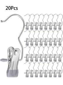 20Pcs/10Pcs/5Pcs Simple Stainless Steel Hook Clip, Multifunctional Single Hook Clip For Pants, Skirts, Drying Windproof Hook Clip, Household Space Saving Organizer For Bedroom, Closet, Wardrobe, Home, Dorm