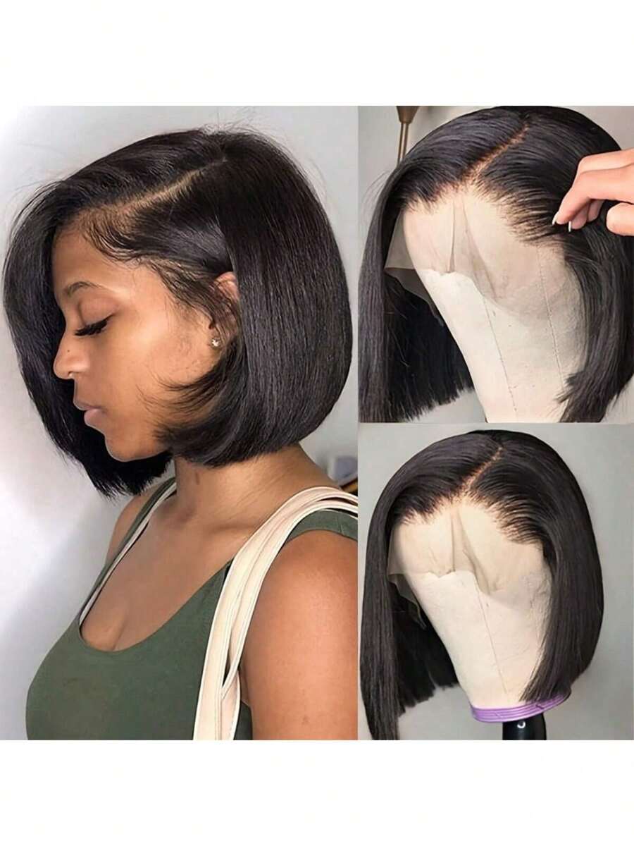 Straight Bob Wig Human Hair 13x4 Transparent Lace Frontal Wigs Human Hair 180% Density Short Bob Wigs For Women Pre Plucked Brazilian Hair Wigs With Baby Hair Natural Color - Natural Black - Xem 1
