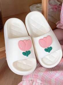 Tulip Style Slip-On Slippers For Women, Non-Slip Indoor Outdoor Sandals - White - View 1