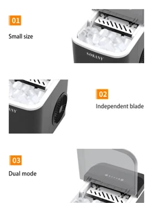 SOKANY Ice Maker Machine, Countertop Ice Maker, 9 Ice Cubes In 6 Mins, 12 KG In 24Hrs, With Ice Scoop And Basket, Portable Ice Cube Maker Machine For Home/ Kitchen/ Office/ Bar