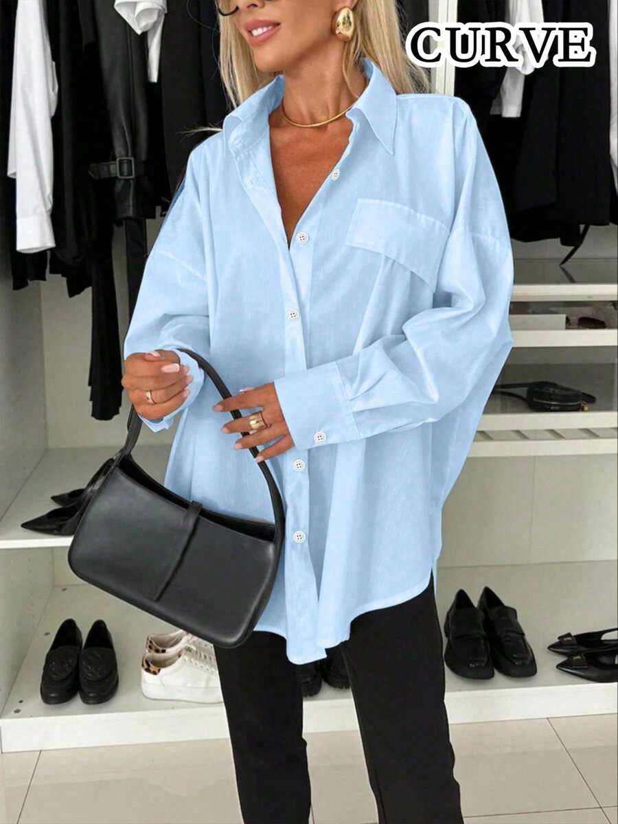 Plus 春季女式纯色休闲衬衫上衣