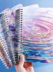 4 piezas Cuaderno encuadernado con espiral tamaño A5, cuaderno de notas con líneas gruesas, cuaderno fácil de arrancar, diario con patrón ondulado, libreta - Multicolor - Ver 11