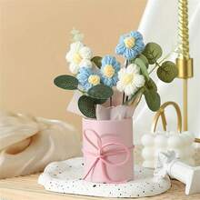 1 set DIY de bouquet floral tissé, comprenant tissu et fleurs tissées, vase en plastique, papier cadeau, 5 pièces de fleurs tissées. Convient comme cadeau pour la mère, les amis, l'anniversaire, la fête des mères, la Saint-Valentin, la décoration de la maison