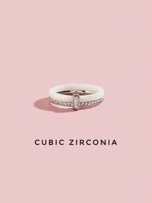 1 pièce Magnifique bague en acier inoxydable, cubique en zircone et céramique. Bijou pour femme, cadeau pour mariage, fête ou rendez-vous