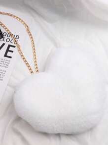 Cartera de piel sintética con forma de corazón, bolso de mano suave y esponjoso para niñas, bolso de hombro pequeño con cadena de metal, regalo perfecto y divertido para el Día de San Valentín, cartera con forma de corazón que combina perfectamente con los vestidos del Día de San Valentín