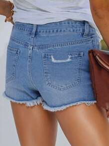 Women Asymmetrical Raw Hem High Waist Denim Shorts, Casual Street Style For Spring And Summer Vacation - Light Wash - View 3