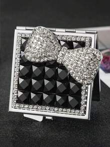 Espejo plegable cuadrado de dos caras con lazo bonito, espejo portátil de maquillaje con rhinestones para bolso, regalo pequeño de espejo de princesa para bolso, viaje y maquillaje - Multicolor - Ver 15