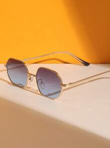 1 Pair Women's Geometric Small Full-Frame Metal Frame Gradient Lens Y2K Elegant Classic Timeless Fashion Fashion Glasses, Suitable For Street Photography And Business Occasions - 1pc 金框灰藍 - 查看 4