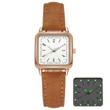 Square Ladies' Luminous Watch Simple & Delicate Women's Quartz Watch Women's Fashionable Simple Square Dial Wristwatch With Numerical Markers And Leather Strap Suitable For Daily Wear And Suitable For Birthday Gift, Anniversary Gift