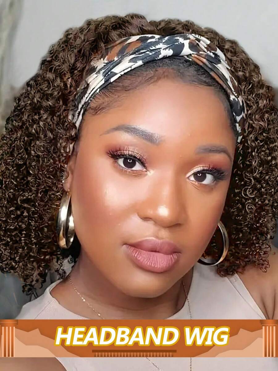 卷曲鲍勃头带假发真人发杰瑞卷曲波浪巴西发机器制造头带假发女士 180% 密度 - S4 - 查看 1