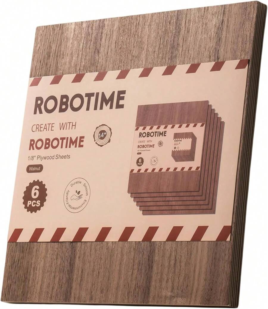 Robotime 6Pcs 3mm Plywood For Laser Cutting, 1/8 Plywood Crafting Wood 12"X12", Engraving And DIY Projects, Thin Wood Boards For Wood Project And Engraving - 核桃 - 查看 1