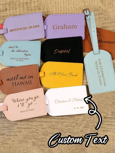 1pc Customized Customized Leather Luggage Tags, Customized Letter Name Tags, Customized Wedding Gifts For Guests, Customized Couple Luggage Tags, Thickened Leather Boarding Passes, Luggage Tags With Signature Paper Inside, Travel Holidays, Birthday Gifts, Wedding Gifts, Valentine's Day Gifts, Family Trips, Customized Special Gifts For Her And Him, Family Members, Best Friends, Sisters, Gifts For Mom, Dad And Loved Ones