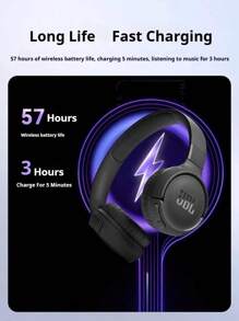 TUNE520BT 蓝牙耳机 无线通话降噪耳机 耳机 57 小时电池寿命 蓝牙 5.3 - 紫色 - 黑色 - 查看 3