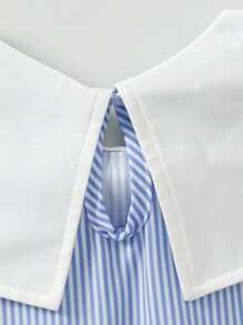 Baby Girl Casual Sailor Collar Sleeveless Striped Print Dress, Suitable For Spring And Summer