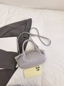 2025 New Vintage Fashion Pleated Small Tote Bag, Minimalist Commuter Shoulder Crossbody Bag - Grey - View 5