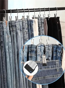 20Pcs/10Pcs/5Pcs Simple Stainless Steel Hook Clip, Multifunctional Single Hook Clip For Pants, Skirts, Drying Windproof Hook Clip, Household Space Saving Organizer For Bedroom, Closet, Wardrobe, Home, Dorm