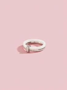 1 pièce Magnifique bague en acier inoxydable, cubique en zircone et céramique. Bijou pour femme, cadeau pour mariage, fête ou rendez-vous