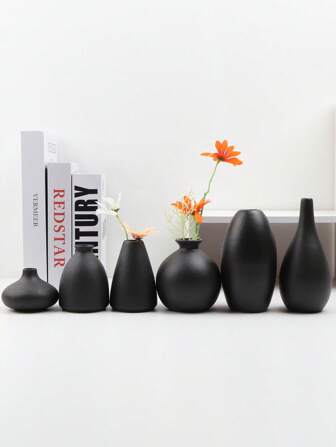 1PC Small Flower Vase Black Ceramic Vase Wedding Centerpiece Arrangement Plants Flower Pot Home Living Room Desktop Decoration Home Decor Back To School Room Decor School Supplies Glass Vase