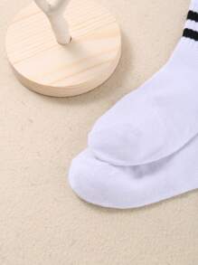 10 Pairs Of Kids' White Classic Striped Stretch Socks Are Casual And Comfortable For School Wear And Sports,Deodorant Sports Socks Children's Socks Unisex Teenagers Socks White