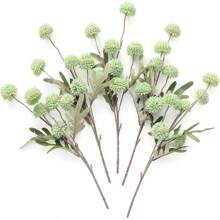 5pcs Faux Silk Pompon Mum Artificial Flowers, Bulk Fake Mini Chrysanthemums With Stems For DIY Bouquet Centerpieces Wedding Fillers Champagne Arrangements Shower Decorations, Beige